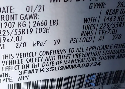 2021 Ford Mustang Mach-E Premium z USA, uszkodzony, nr VIN 3FMTK3SU9MMA09724